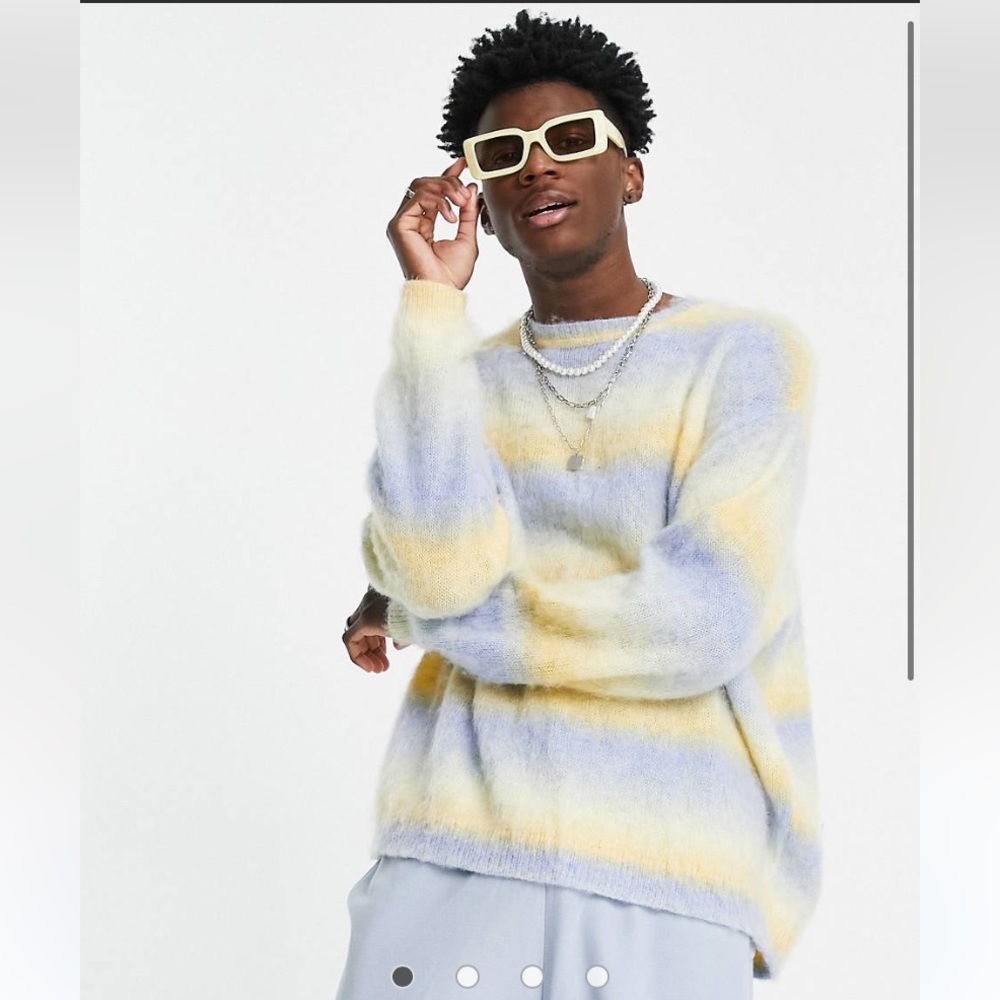 ASOS DESIGN knitted textured sweater with blue & yellow ombre stripes